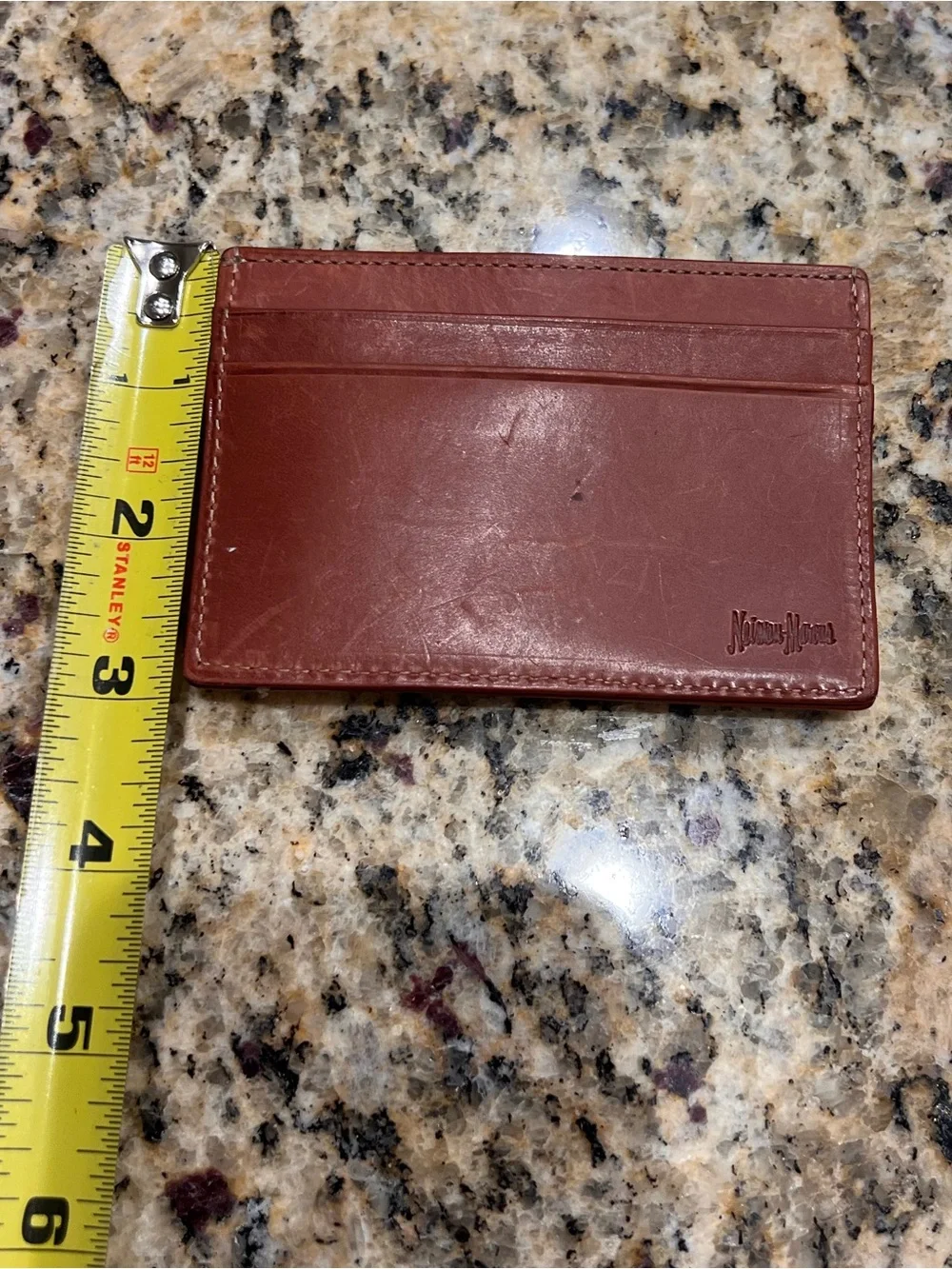 Neiman Marcus Brown Leather Money Clip Card ID Holder Slim Wallet EDC Travel LUX